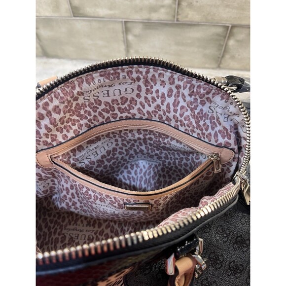 Guess Women's Cheatin' Heart Dome Satchel Black Leopard SL481207 Logo Charm READ - Picture 16 of 16